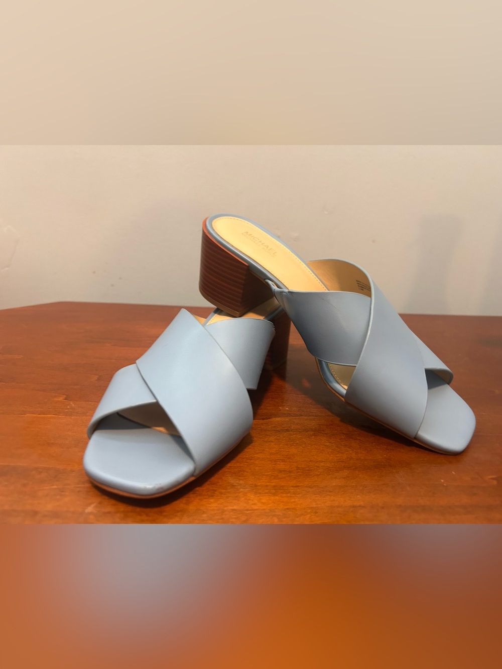Michael Kors Abbott Light Blue Leather Crisscross Mule Sandals 7.5